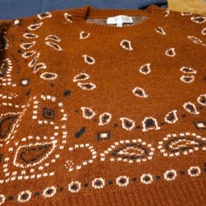 Chelsea & Theodore womens Rust Patterned Crewneck Sweater. Darker Rust Then Pict